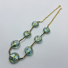 Load image into Gallery viewer, Blue-Green Striped Silver Murano Beads Necklace
