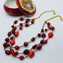 Load image into Gallery viewer, Triple Strand Red Czech Beads Necklace
