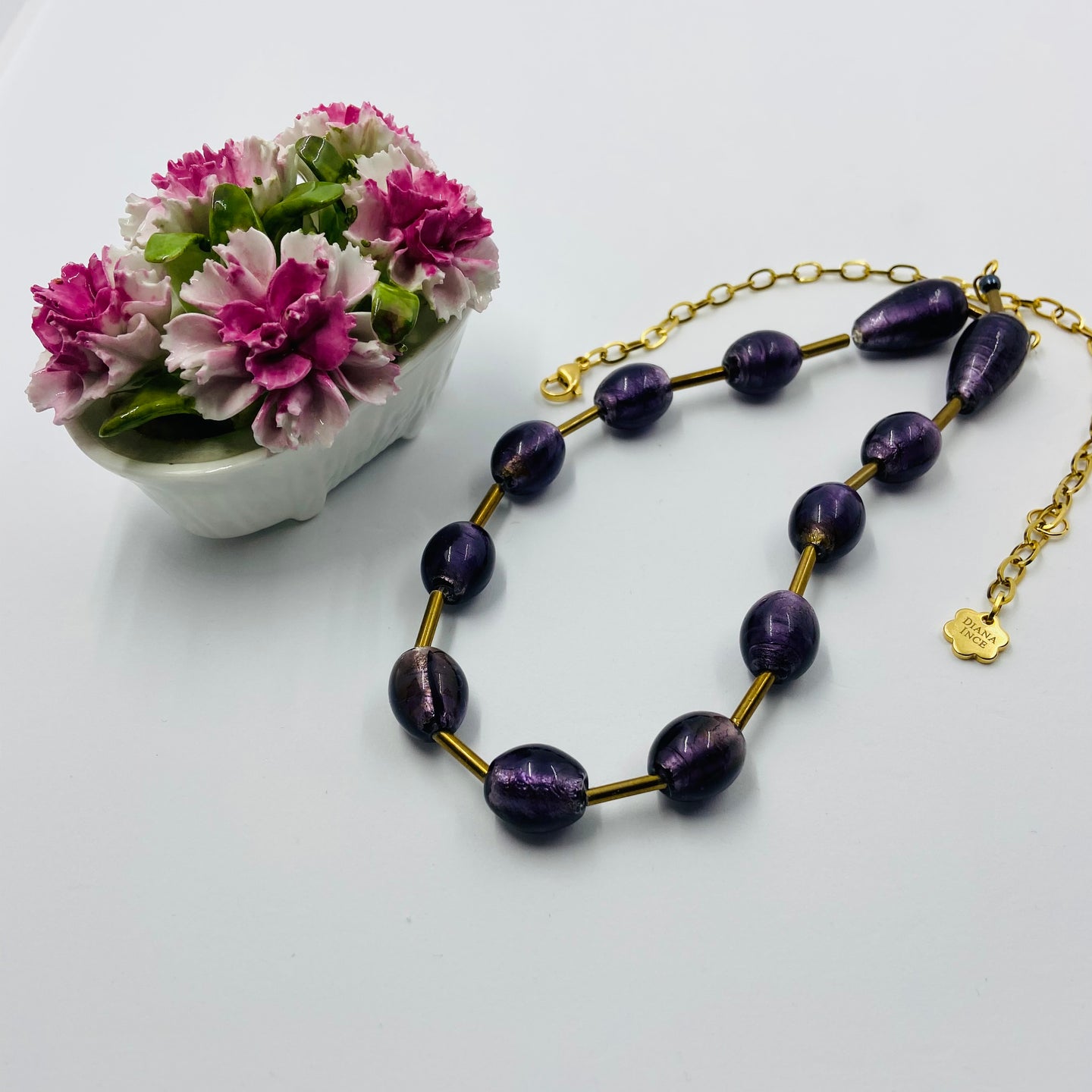 Sangria Color Golden Tube Murano Beads Necklace