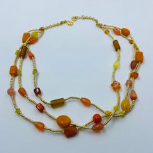 Load image into Gallery viewer, Triple Strand Orange Red Handmade Glass Beads Necklace
