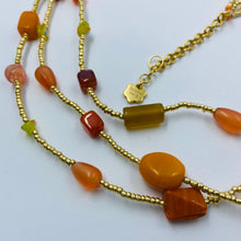 Load image into Gallery viewer, Triple Strand Orange Red Handmade Glass Beads Necklace
