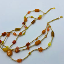 Load image into Gallery viewer, Triple Strand Orange Red Handmade Glass Beads Necklace
