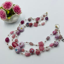 Load image into Gallery viewer, Triple Strand Pinkish Lampwork Beads Necklace
