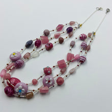 Load image into Gallery viewer, Triple Strand Pinkish Lampwork Beads Necklace
