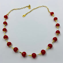 Load image into Gallery viewer, Shiny Red Murano Silver-Gold Tubes Necklace
