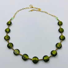 Load image into Gallery viewer, Moss Green Murano Golden Tube Necklace
