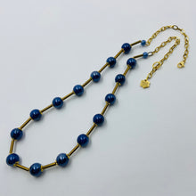 Load image into Gallery viewer, Cobalt Porcelain Beads Golden Tube Necklace
