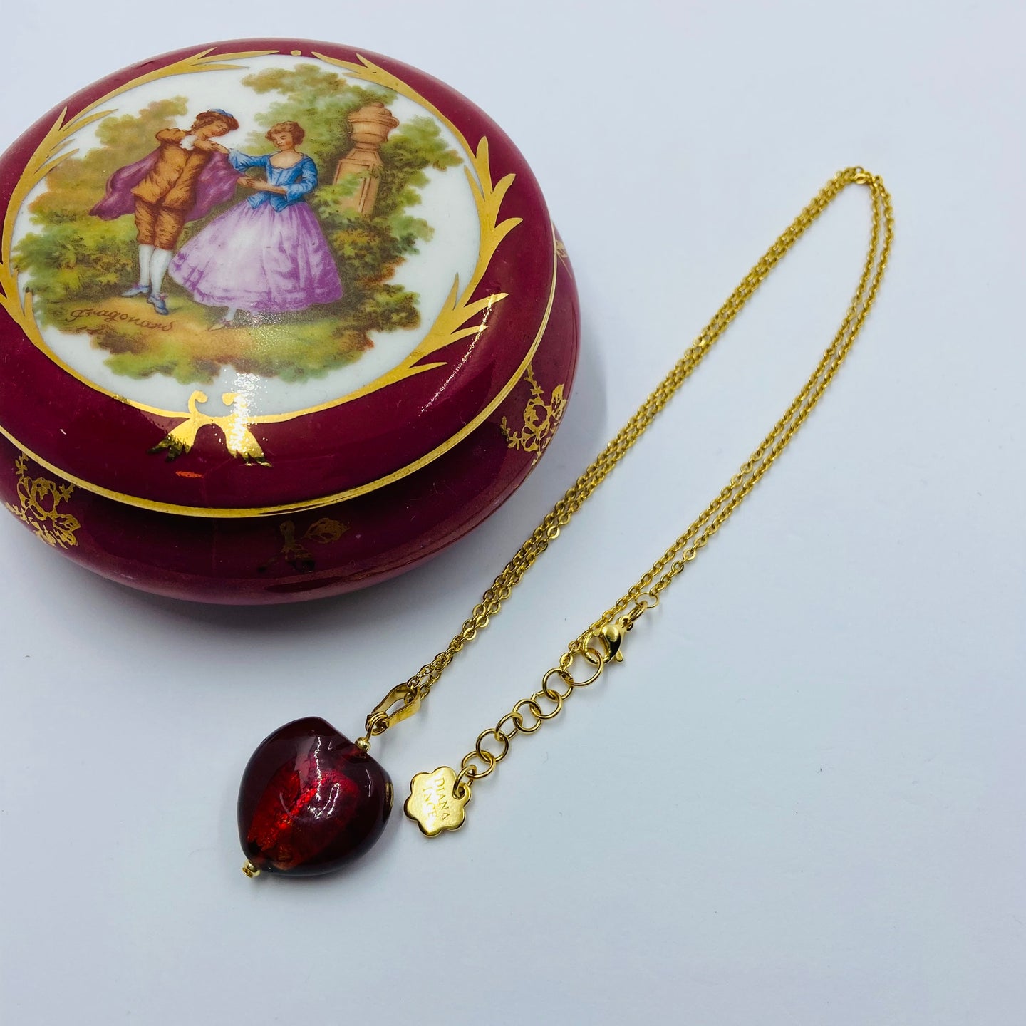 Fuchsia Coloured Hand Made Murano Bead on 18K Gold Plated Chain Necklace