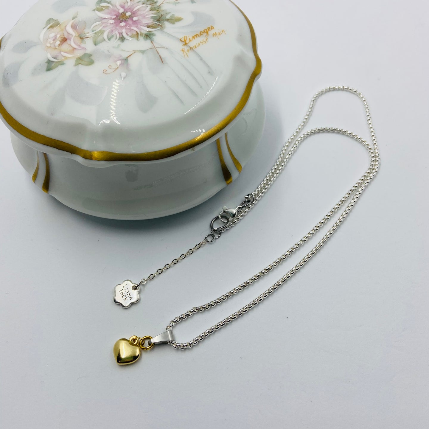 18K Gold Plated Heart on Silver Plated Chain Necklace