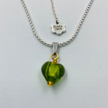 Load image into Gallery viewer, Hand Made Murano Green Heart on Silver Plated Chain Necklace
