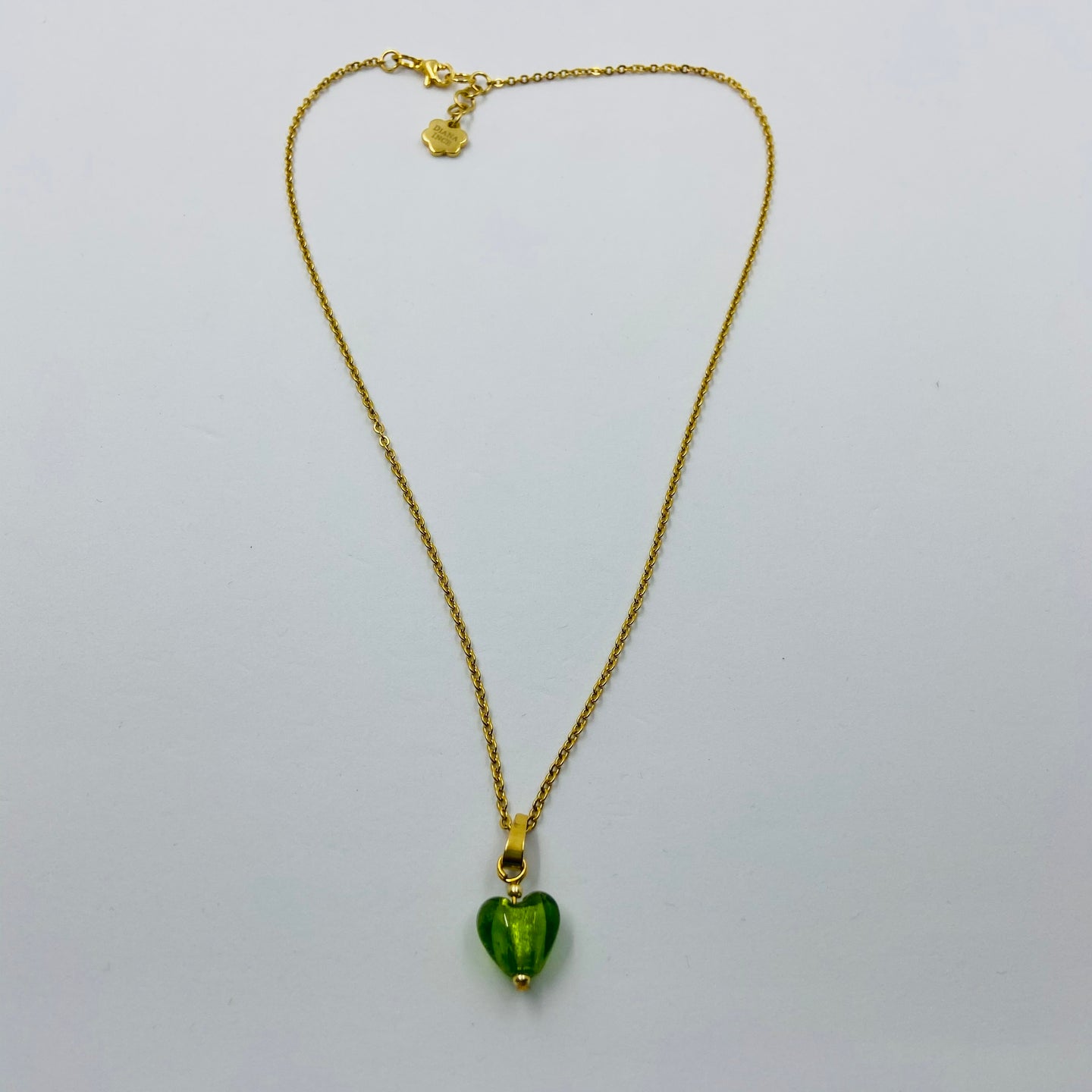 Hand Made Murano Green Heart on Gold Plated Chain Necklace