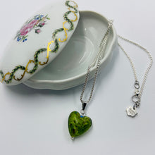 Load image into Gallery viewer, Hand Made Large Green Heart on Silver Plated Chain Necklace
