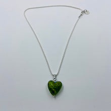 Load image into Gallery viewer, Hand Made Large Green Heart on Silver Plated Chain Necklace
