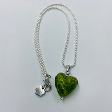 Load image into Gallery viewer, Hand Made Large Green Heart on Silver Plated Chain Necklace
