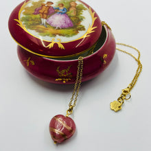 Load image into Gallery viewer, Hand Made Gold Striped Murano Pink Heart on Gold Plated Chain Necklace
