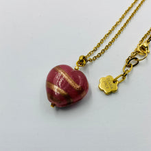 Load image into Gallery viewer, Hand Made Gold Striped Murano Pink Heart on Gold Plated Chain Necklace
