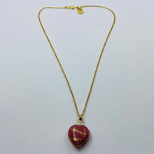 Load image into Gallery viewer, Hand Made Gold Striped Murano Pink Heart on Gold Plated Chain Necklace
