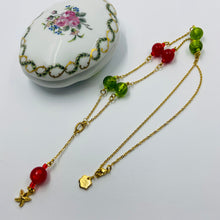 Load image into Gallery viewer, Seven Green - Red Murano Beads 18K Gold Plated Necklace
