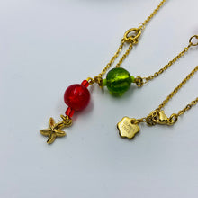 Load image into Gallery viewer, Seven Green - Red Murano Beads 18K Gold Plated Necklace
