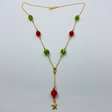 Load image into Gallery viewer, Seven Green - Red Murano Beads 18K Gold Plated Necklace
