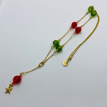 Load image into Gallery viewer, Seven Green - Red Murano Beads 18K Gold Plated Necklace
