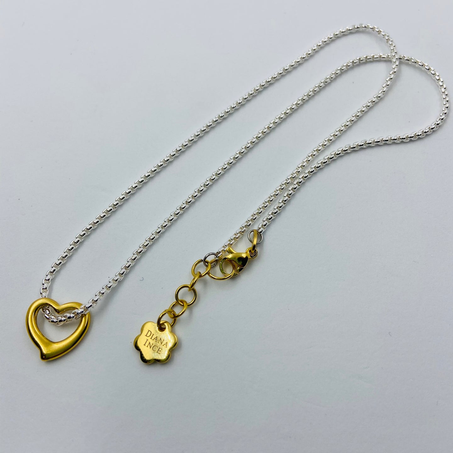 18K Gold Plated Heart on Shiny Silver Plated Chain Necklace