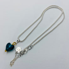 Load image into Gallery viewer, Hand Made Murano Blacksea Colour Heart on Silver Plated Chain Necklace
