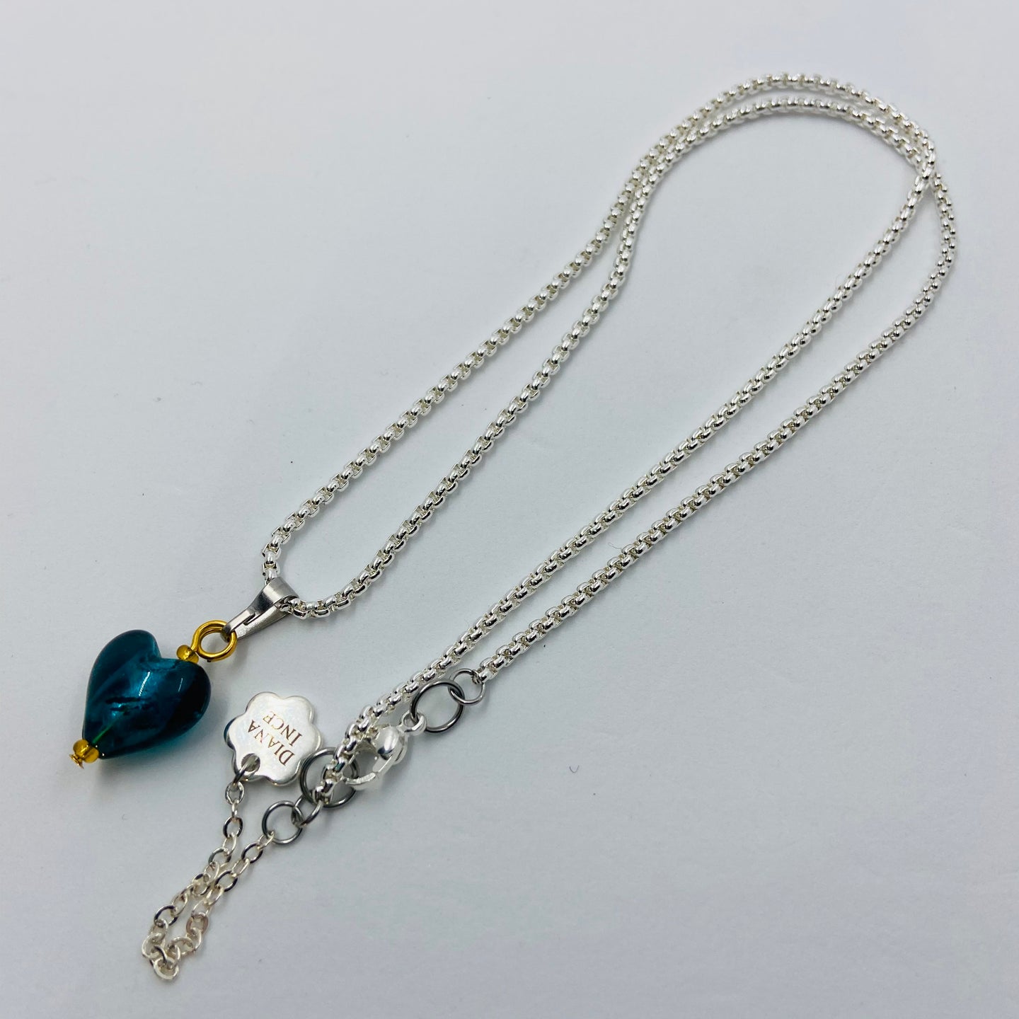 Hand Made Murano Blacksea Colour Heart on Silver Plated Chain Necklace