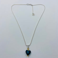 Load image into Gallery viewer, Hand Made Murano Blacksea Colour Heart on Silver Plated Chain Necklace
