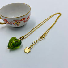 Load image into Gallery viewer, Hand Made Large Green Heart on Gold Plated Chain Necklace
