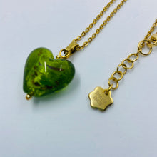 Load image into Gallery viewer, Hand Made Large Green Heart on Gold Plated Chain Necklace
