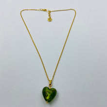 Load image into Gallery viewer, Hand Made Large Green Heart on Gold Plated Chain Necklace
