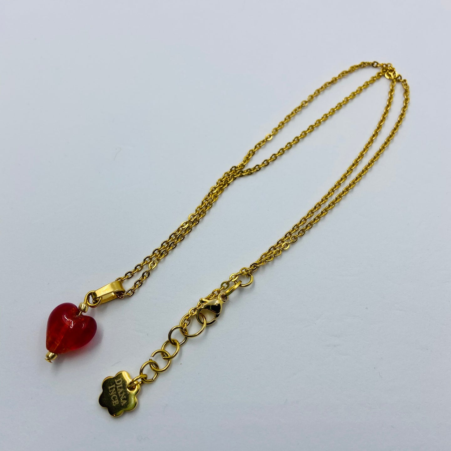 Hand Made Red Heart on Gold Plated Chain Necklace